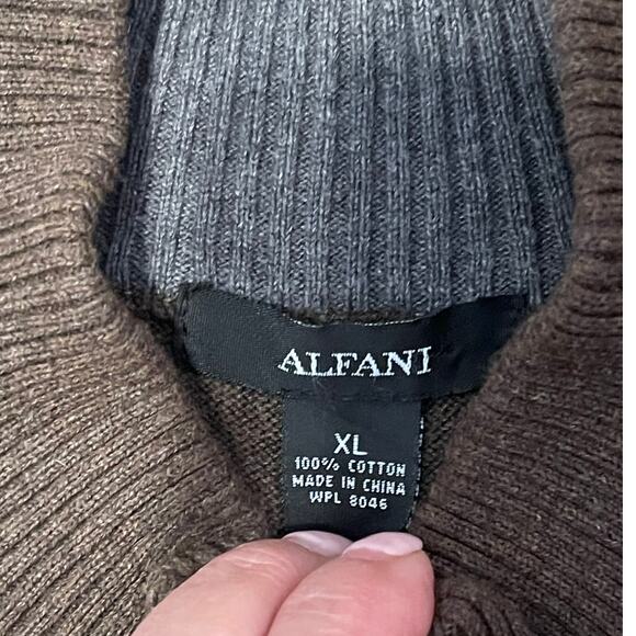 Alfani Mens Size XL Brown 100% Cotton 1/4 Zip Rib Collar Long Sleeve Sweater - Picture 4 of 6
